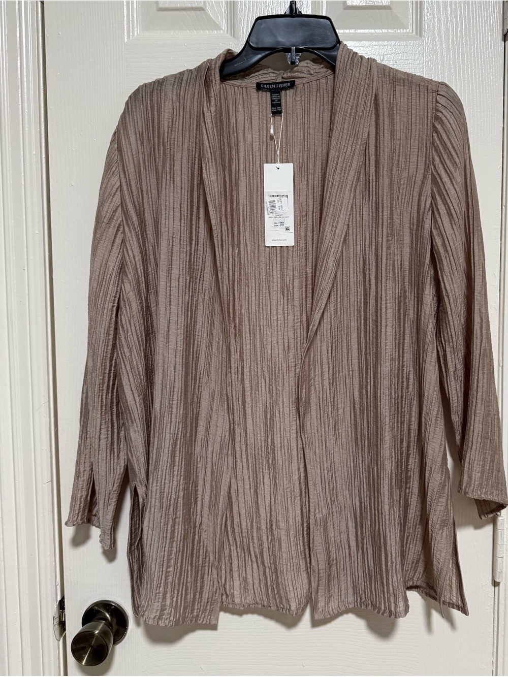 Eileen Fisher Taupe Crinkled Open-Front Tunic it fit to a M size too